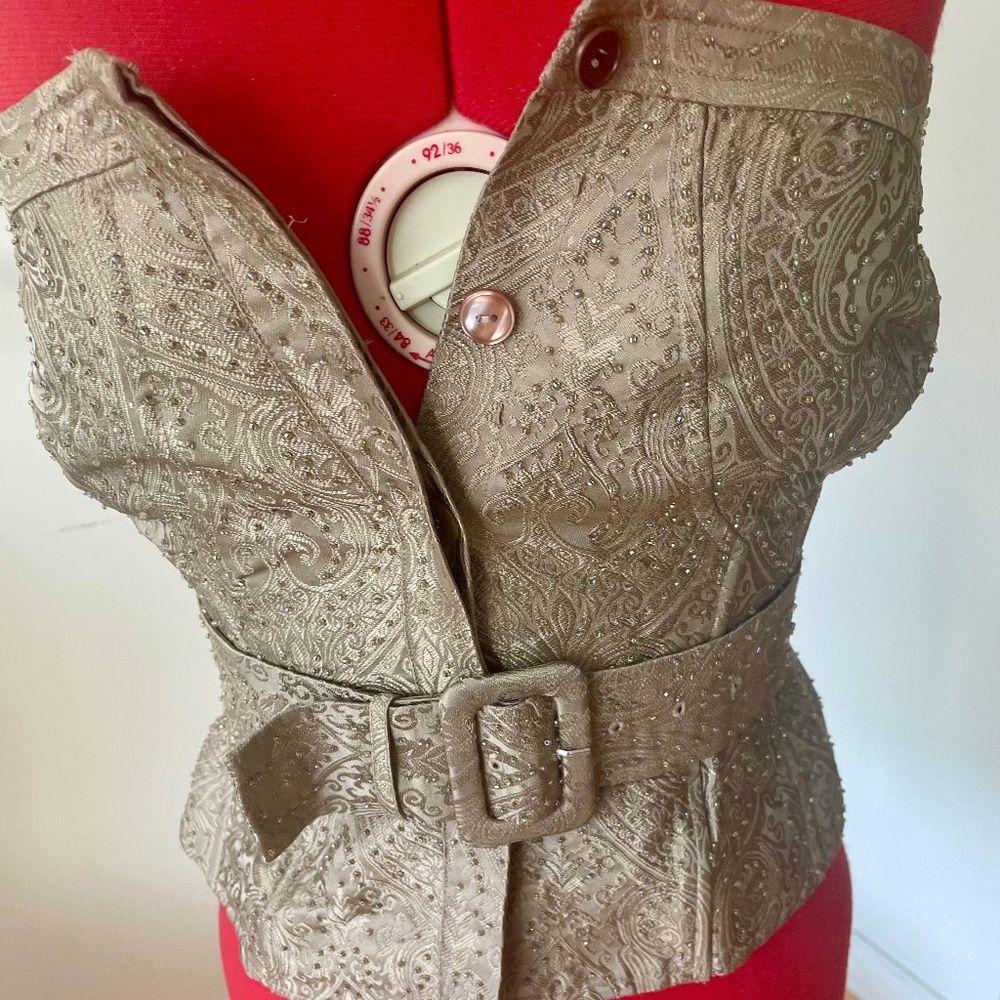 𝅺Magaschoni Corset Strapless Silk Beaded Bustier Top Size 0